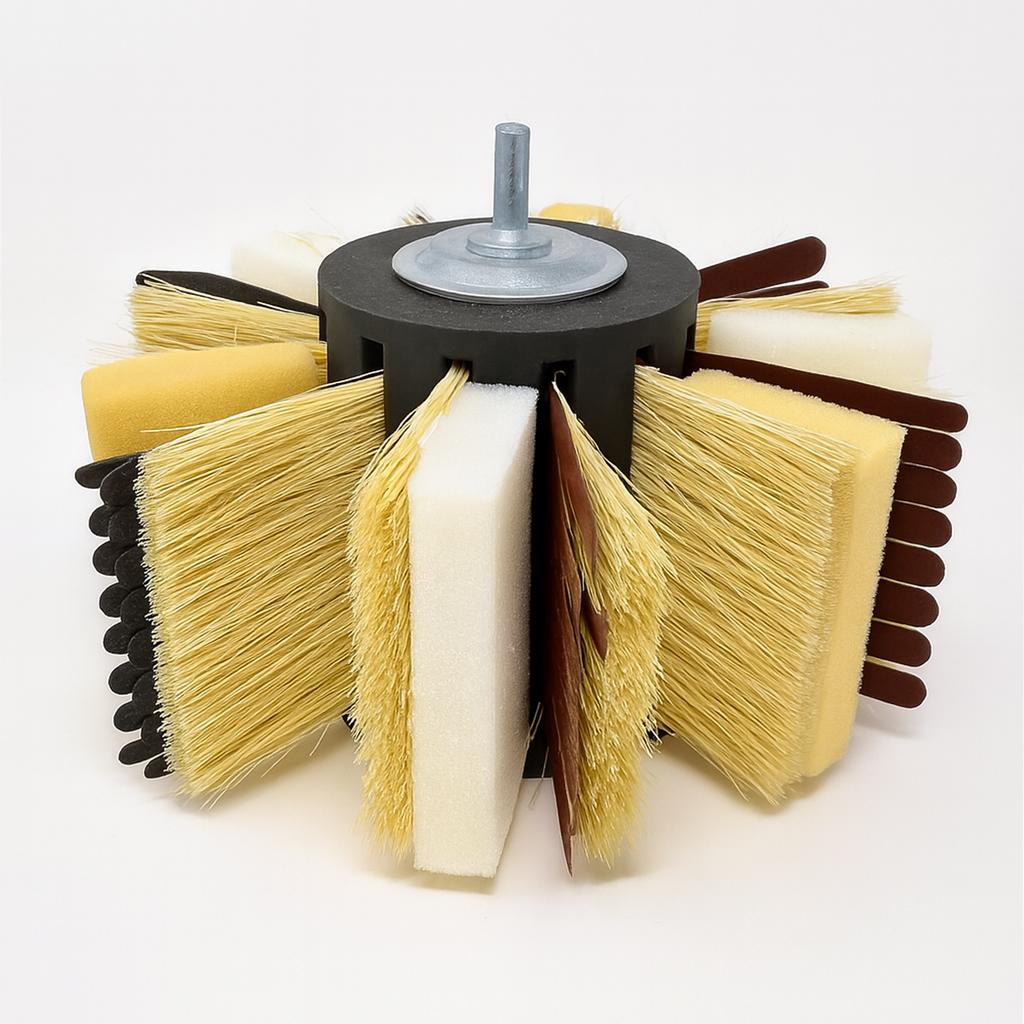 Drill Attached Flap Sanding Wheel Brush Woodworking Varnish Oil Wax Removal