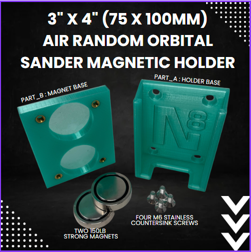 TierCraft Industrial 3" x 4" Air Random Orbital Sander Holder Dual STRONG 150lb magnets
