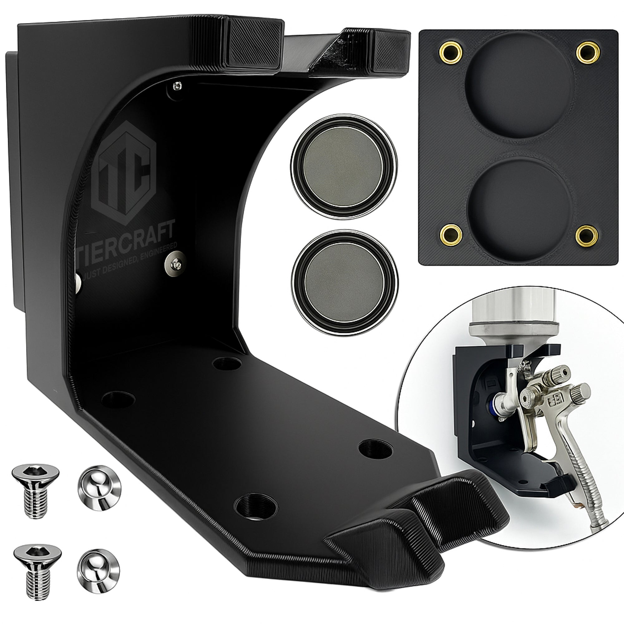 TierCraft Magnetic HVLP Spray Gun Holder – Dual 150lb Magnet Wall Mount