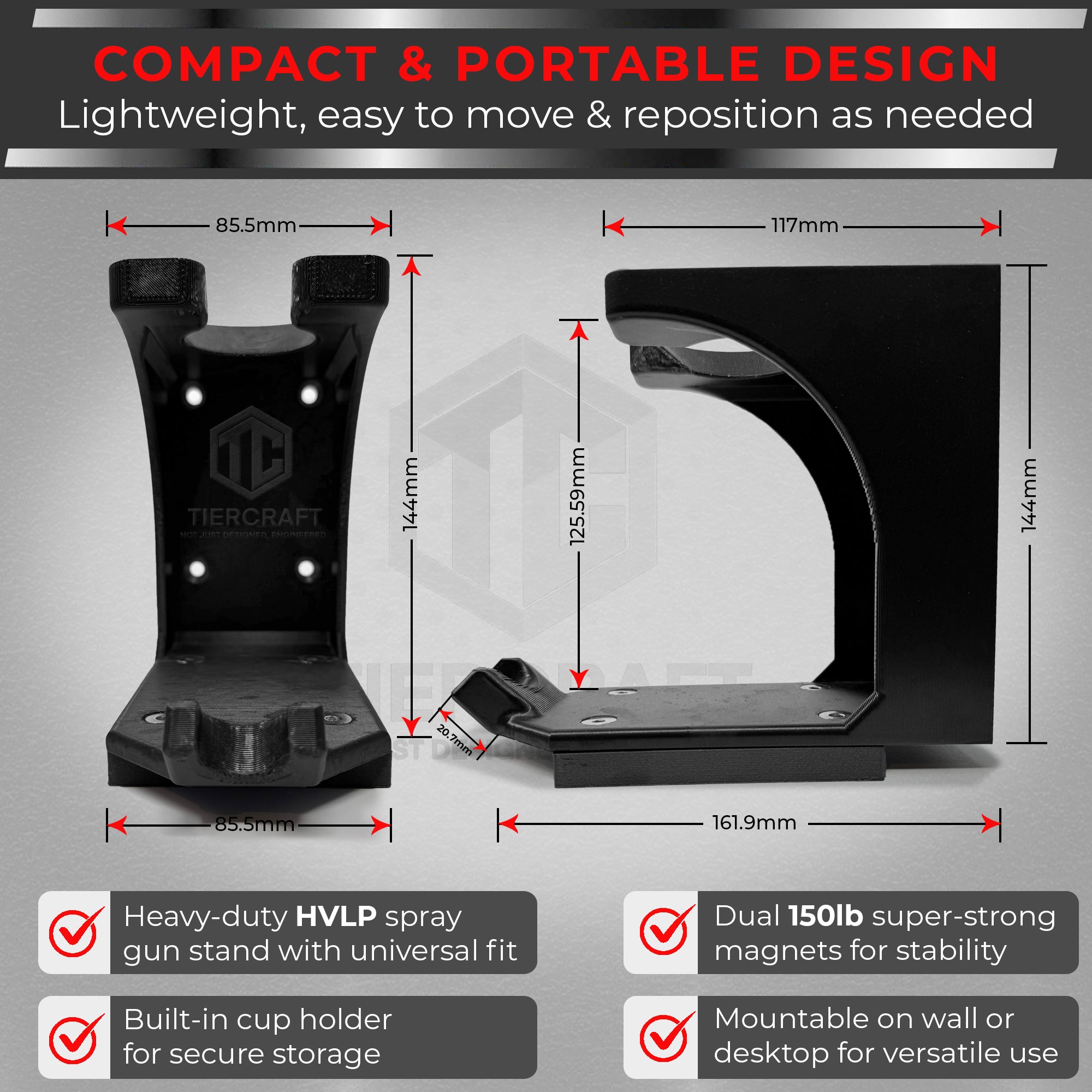 TierCraft Magnetic HVLP Spray Gun Holder – Dual 150lb Magnet Wall Mount