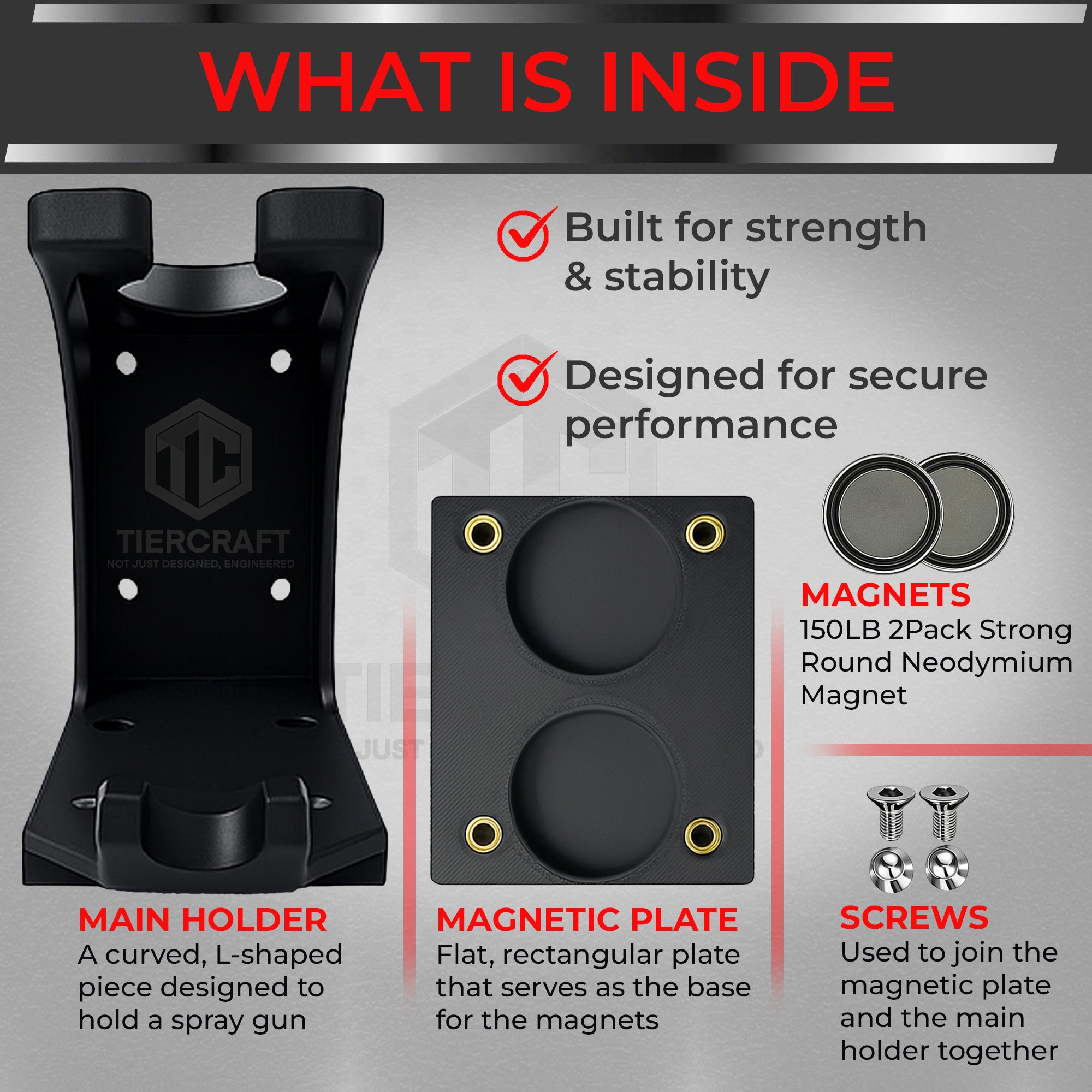 TierCraft Magnetic HVLP Spray Gun Holder – Dual 150lb Magnet Wall Mount